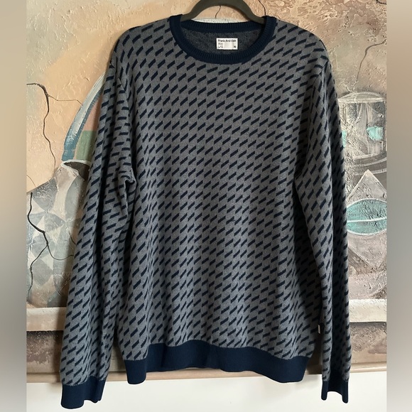 Frank & Oak Mens Knit Crewneck Merino-Wool Navy Blue-Gray Sweater Sz large - Picture 2 of 10